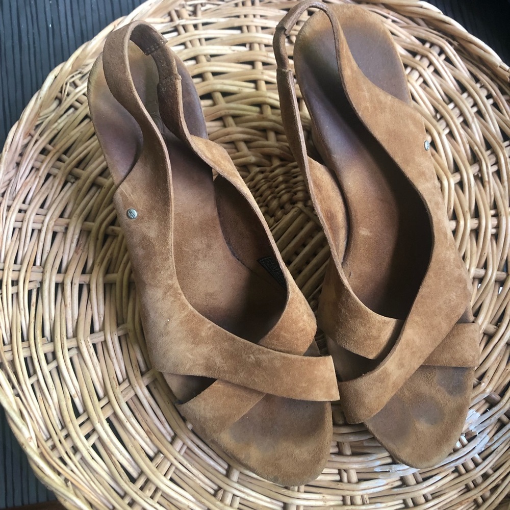 UGG Australia Suede Cork Wedge Heels Sandals - Picture 9 of 9